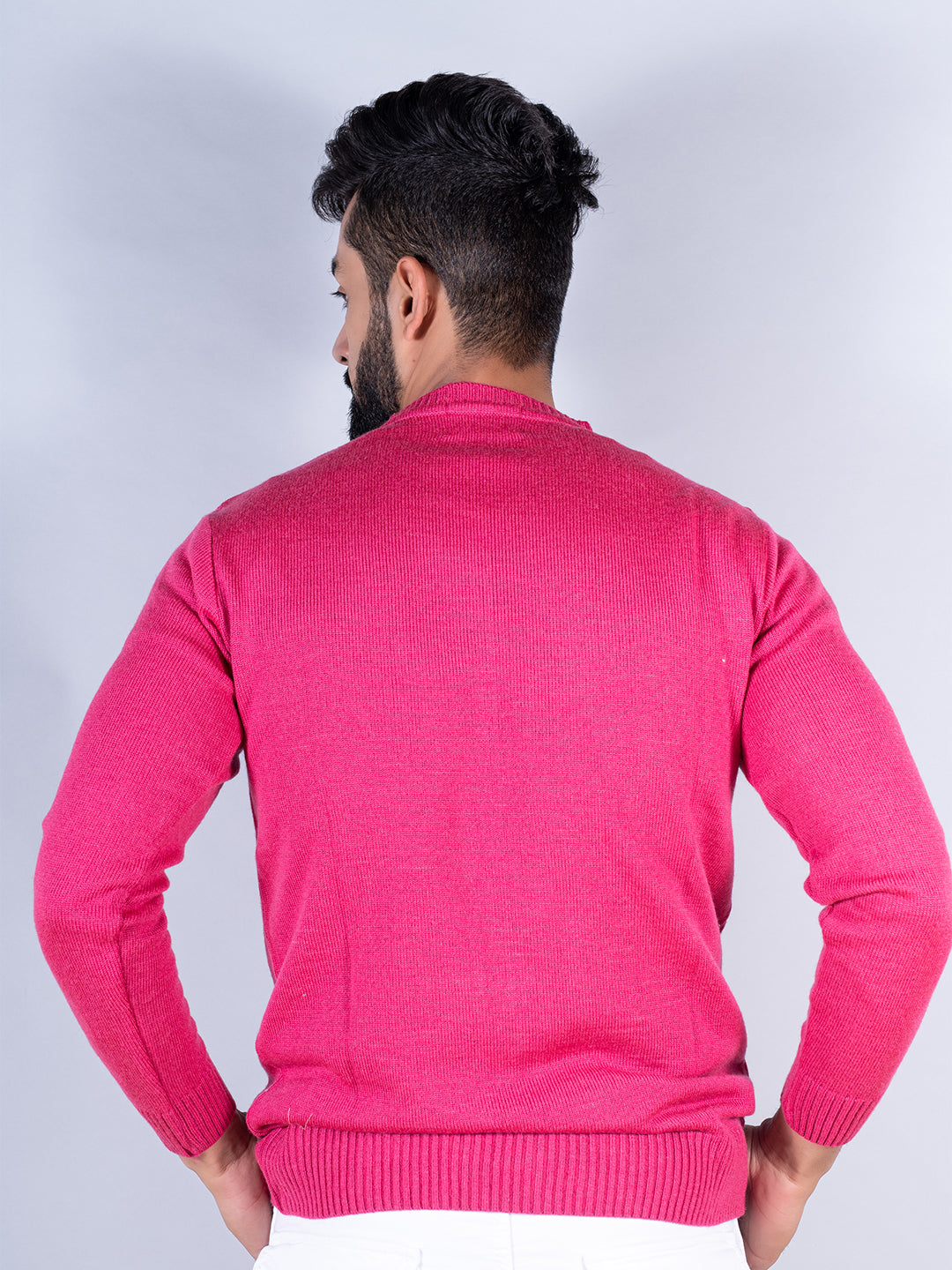 Dark Pink Color Crew Neck  Sweater