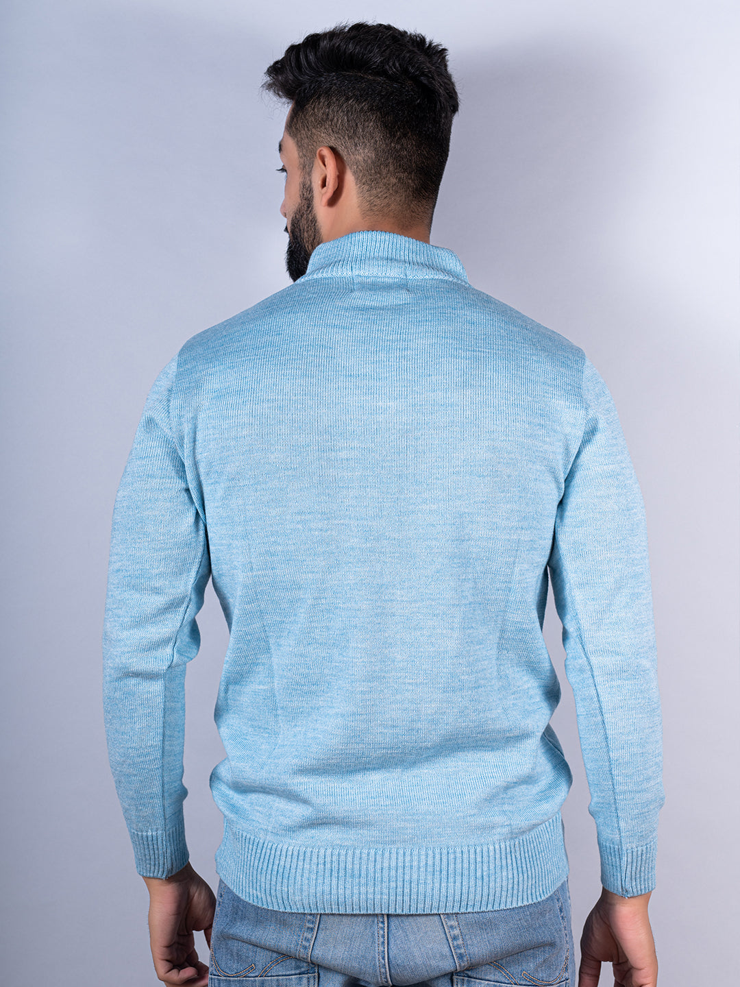Powder Blue Color Classic Zipper Sweater