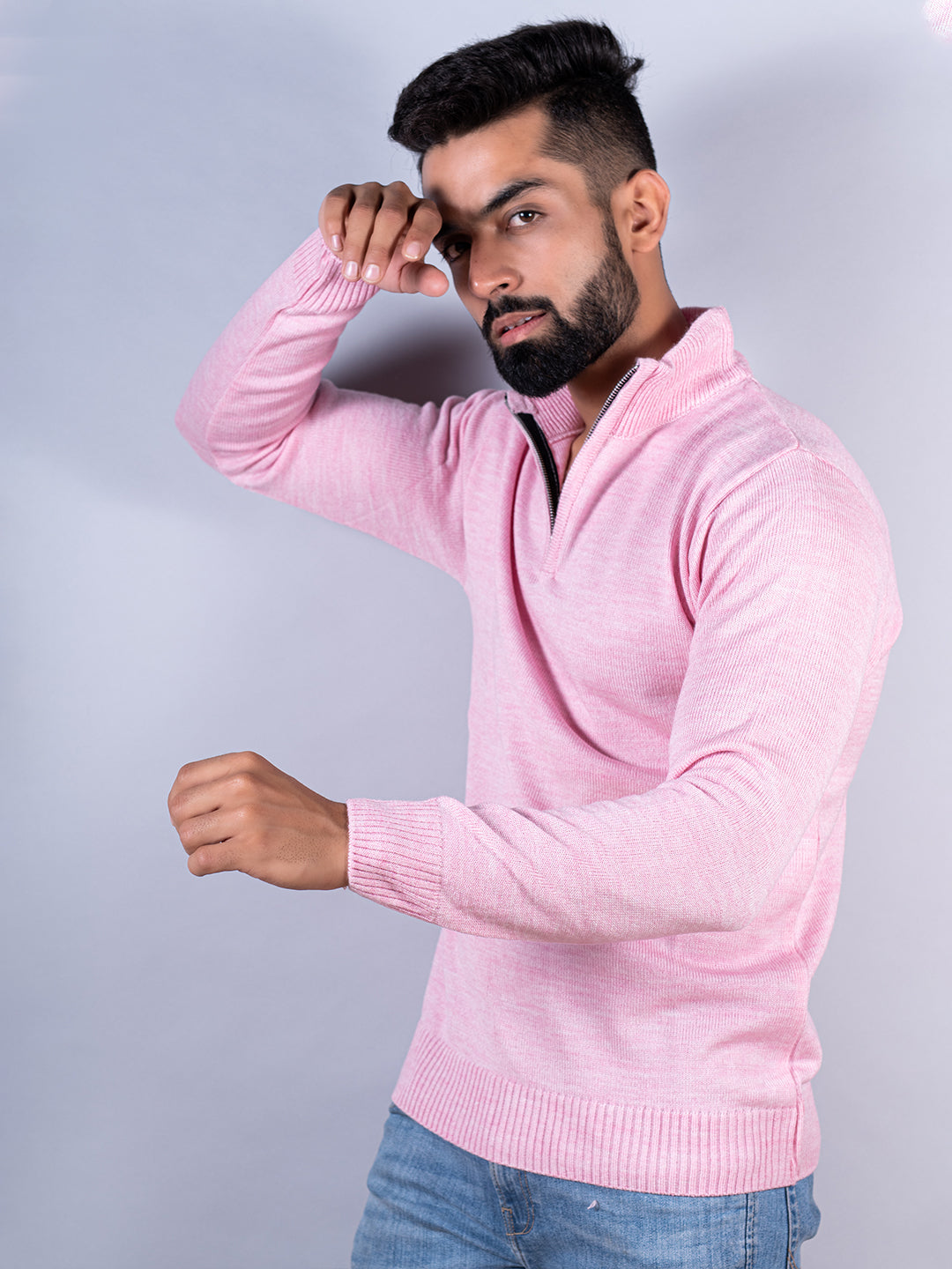 Light Pink Color Classic Zipper Sweater