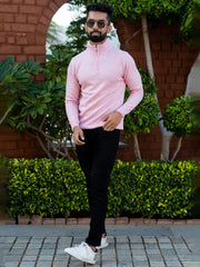 Light Pink Color Classic Zipper Sweater