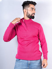 Dark Pink Color Classic Zipper Sweater