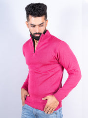 Dark Pink Color Classic Zipper Sweater