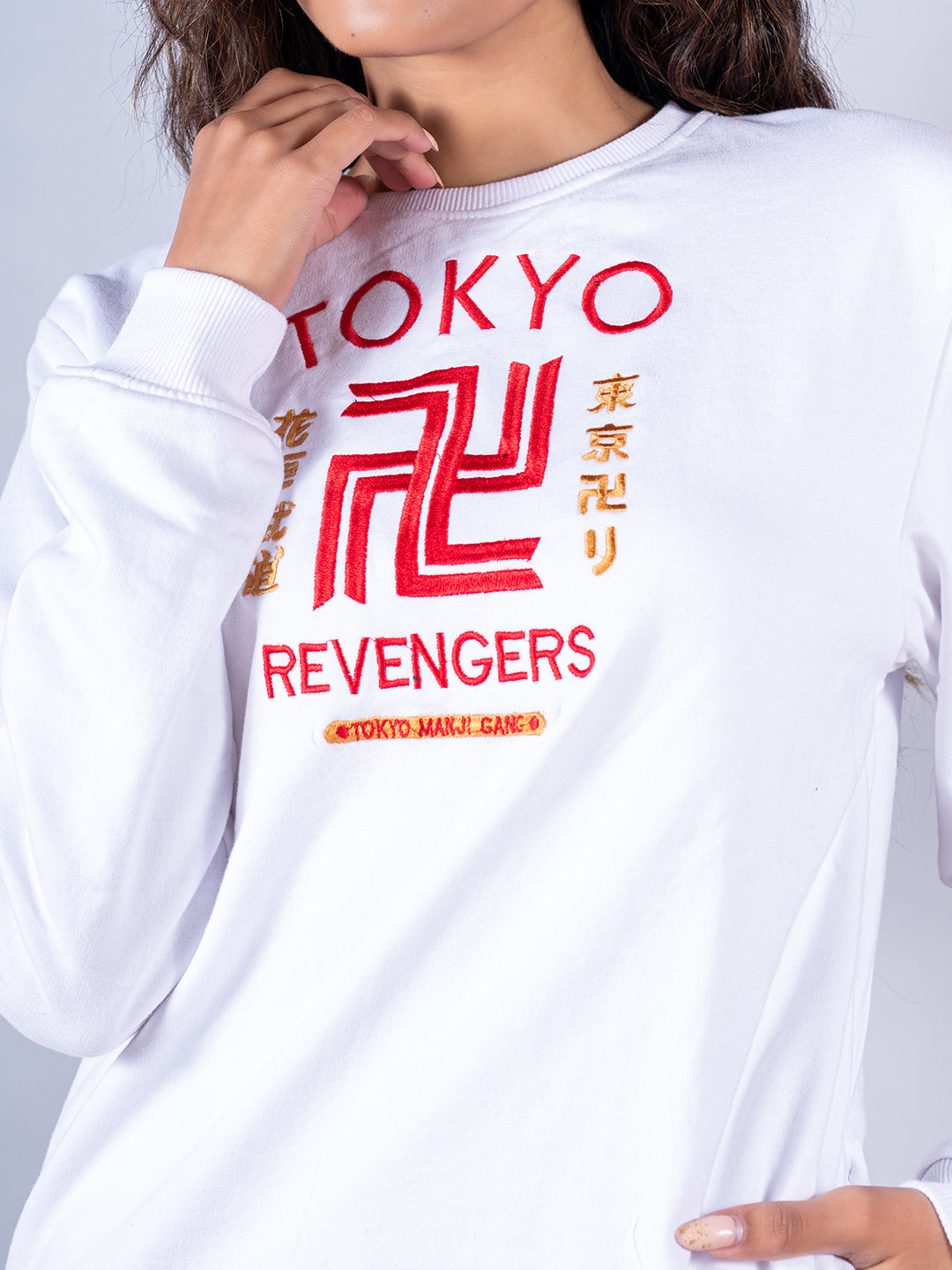 White Tokyo Manji Revengers Printed Sweatshirt